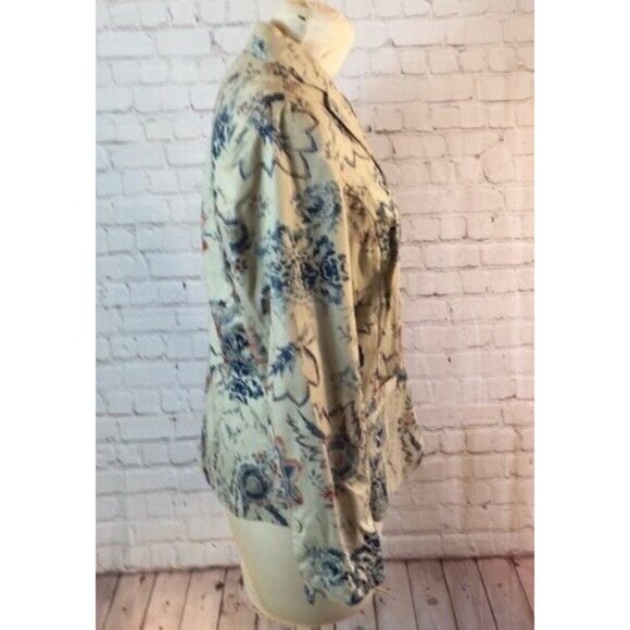 Coldwater Creek Jacket Blazer Tan Floral Cotton Button up Coat Large - Picture 3 of 5
